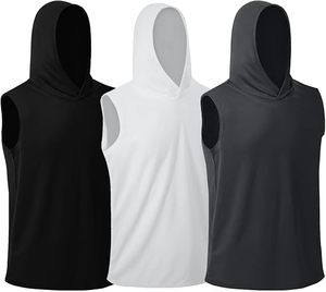 <b>Men's</b> <b>Sleeveless</b> Hooded Tank Top Solid Color Casual Regular Fit White Knitted Cotton - Product Image 3
