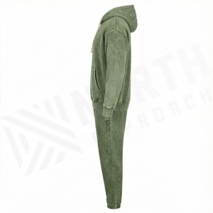 Conjunto Deportivo de Invierno para Hombre, Talla Grande, Algodón, Diseño de Logotipo Personalizado, Transpirable, Lavado Ácido, Patrón Sólido, Cuello con Capucha - Product Image 3