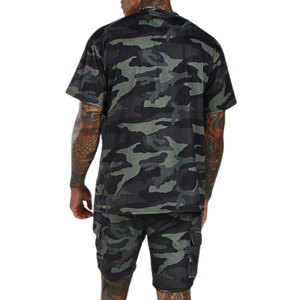 Men's Sporty Summer Breathable Camo Print T-Shirt Set New <b>Camouflage</b> Print Short-Sleeve Top Notch Sportswear T-shirt Short Sets - Product Image 2
