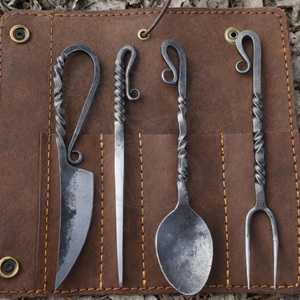 Hand Forged Medieval Viking Cutlery Set Handmade Alloy Steel Garden Fork Stainless Steel Knife Spoon Rustic Nordic <b>Dining</b> Brand - Product Image 2