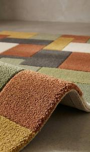 Tapis de luxe moderne abstrait en laine, géométrique, à blocs de couleur, en peluche, tufté à la main, à poils moyens, antidérapant, pour salon, chambre et maison - Product Image 6