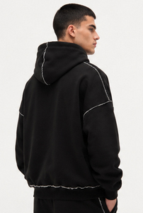 Sweat à capuche oversize en molleton épais coupe carrée avec imprimé sur le devant, style streetwear pour homme, avec surpiqûres contrastées en molleton bouclette - Product Image 3