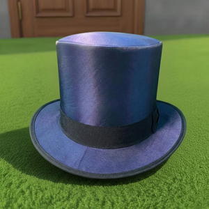 Chapeau haut-de-forme en soie bleue fait main sur mesure de qualité supérieure, style victorien steampunk, pour mariage, cérémonie ou costume vintage. - Product Image 4