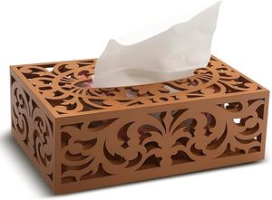 Handmade Wooden Tissue Box Holder with Intricate Carved Design Decorative Tissue Cover for Dining <b>Table</b> Coffee <b>Table</b> Office <b>Bath</b> - Product Image 1