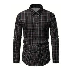 Chemises en flanelle classiques pour hommes, nouvelle collection, couleur noire avec contraste, tissu doux de qualité supérieure, sur mesure. - Product Image 1