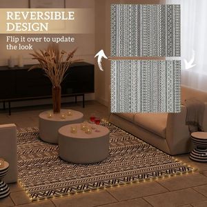 Tappeto Geometrico Intrecciato in Plastica per Esterni - Verde Reversibile Antiscivolo per Patio/Spiaggia/Bordo Piscina, Tappetino a Righe per Picnic - Product Image 6