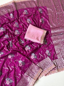 ผ้าซารีเครปคัตตี้สุดหรู – ลายมีนาคารี จาล พร้อมเสื้อปักลายโบรเคดตัดกัน เหมาะสำหรับงานปาร์ตี้ - Product Image 2