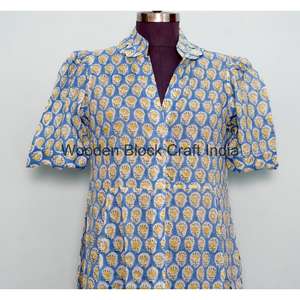 Blusa Ecológica de Estilo Bohemio Vintage, de Algodón, Cuello en V, con Detalle de Botones, Manga Corta, Silueta en A, Informal para Oficina - Product Image 4