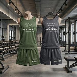 Wolson Industry Men's Custom Logo <b>Athletic</b> Gym T-Shirt Shorts Set Breathable Quick-Dry 100% Polyester Summer Workout Casual Wear - Product Image 6