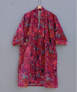 Nouvelle arrivée, robe kimono en velours de coton, longue robe de chambre, vêtement de nuit doux, poche, fermeture à cordon, vêtements de détente pour femmes, col en V, floral - Product Image 2