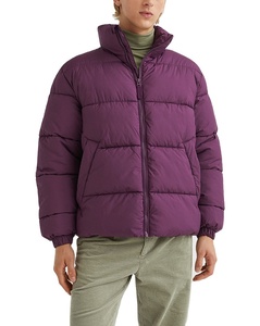<b>Men's</b> <b>Purple</b> Puffer Jacket Stand Collar Zipper Closure Windproof Casual Winter Coat Regular Fit Solid Color Polyester Wadding - Product Image 1
