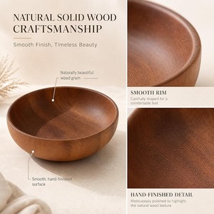 Tazón Decorativo de Madera para Servir, Tazón de Madera Natural para Ensaladas y Frutas, Hecho a Mano, Rústico, Vajilla para Cocina y Comedor, Centro de Mesa Rústico para el Hogar - Product Image 6