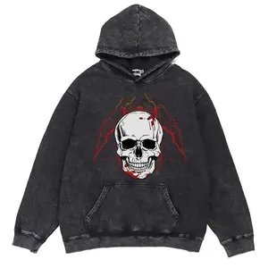 Sudadera con capucha personalizada Vintage con estampado gráfico de lavado ácido Terry Heavyweight 100% algodón pulóver sudaderas con capucha de lavado de piedra de gran tamaño