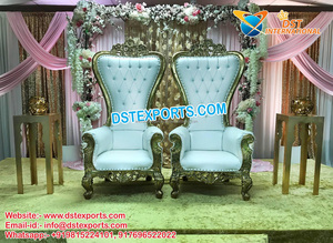 Chaises de couple à dossier épais pour la réception Chaise de couple traditionnelle pour la cérémonie de Roka Chaises de marié de mariage indien - Product Image 5
