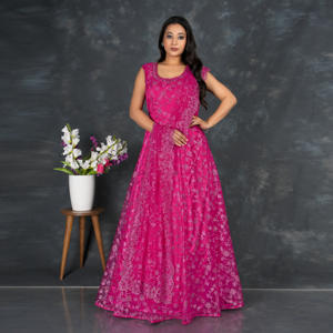 Elegante Vestido Largo de Red con Bordado, Silueta Acampanada, Secado Rápido, Suave Dupatta, Ideal para Bodas, Diwali, Playa y Otras Ocasiones - Product Image 6