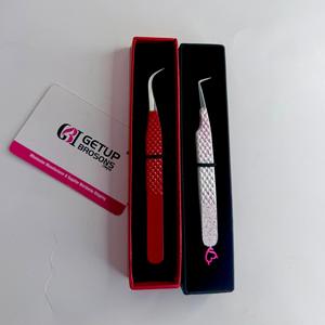 Pince à épiler professionnelle pour extensions de cils, personnalisée, rouge et blanche, en acier inoxydable, marque privée, vente en gros - Product Image 1