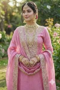 Ensemble Kurta et pantalon en soie rose avec dupatta, tenue traditionnelle indienne et pakistanaise pour mariage, longueur cheville, coupe classique pour femme - Product Image 2