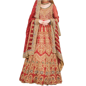 Lehenga Choli de mariée moderne à motif cristallin brodé, longueur ras du sol, 100% coton, personnalisable, respirant, col en V, style Princesse - Product Image 1