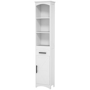 White 13.4"L X 9.4"W X 66.9"H Farmhouse Skinny <b>Tall</b> Cabinet with Recessed Drawer Narrow Home <b>Storage</b> & Organization Unit Door - Product Image 1