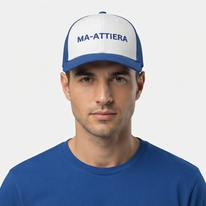 Casquette de baseball pour homme, blanche et bleue, style trucker, avec logo brodé personnalisé, dos en mesh, fermeture snapback, réglable - Product Image 1