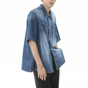 Camisas de Mezclilla de Manga Corta para Hombre, de Alta Calidad, a la Moda, de Fábrica OEM - Product Image 1