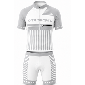 Light Grey White <b>Cycling</b> Jersey <b>Shorts</b> Set <b>Short</b> Sleeve Full Zip Breathable <b>Padded</b> Bicycle Racing Training Performance Sports - Product Image 1