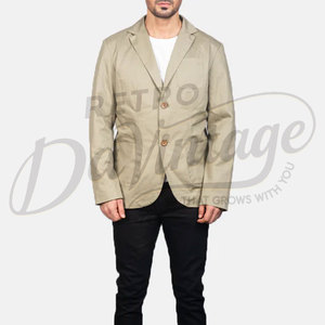 Blazer de Algodón Beige Premium para Hombre, Corte Entallado, Ligero, Informal, Deportivo, Profesional, Transpirable, Chaqueta de Verano - Product Image 5
