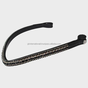 Chaîne de cristaux multicolores à trois rangs étincelants en cuir marron noir Bande de front de cheval en pleine taille d'épi - Product Image 5