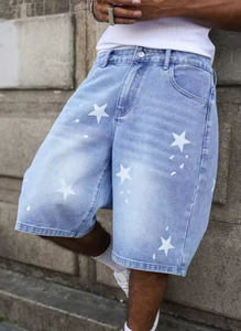 Mens blue denim shorts for spring and summerwith stars printed on the legsare stylish and simple to <b>match</b> - Product Image 5