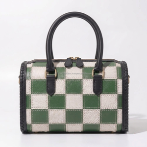 Green And White Genuine Leather Checkered Hair On <b>Patchwork</b> Handbag Crossbody Duffel <b>Bag</b> Cowgirl Western Hair-on Hide Speedy <b>Bag</b> - Product Image 1