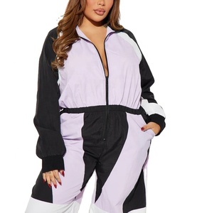 Survêtement pour femmes grande taille, couleur contrastée, fermeture éclair, imperméable, coupe-vent, décontracté, sportswear, respirant, léger, en nylon - Product Image 3