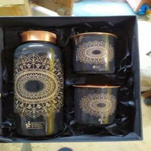 Enamel Printed Copper Water Bottle Gift <b>Set</b> Portable Reusable <b>Tumbler</b> <b>Set</b> With Premium Packaging for Wedding - Indian Home Craft - Product Image 4