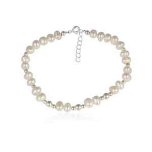 Natural Freshwater Pearl <b>Beaded</b> <b>Bracelet</b> with Sterling Silver Spacer Beads Adjustable Lobster Clasp Elegant Womens Jewelry - Product Image 1