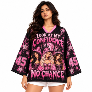 Y2K <b>Women's</b> Black Pink Graphic <b>Mesh</b> Jersey Oversized V Neck Gothic Streetwear <b>Top</b> Custom Print OEM Wholesale - Product Image 1