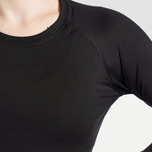 T-shirt de sport à manches longues pour femme, grande taille, uni, extensible, antibactérien, compressif, en tissu polyester et élasthanne - Product Image 5