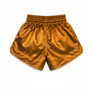 Pantalones Cortos de Muay Thai para Hombre, Dorados Satinados, Cintura Elástica Alta, Tejido de Color Sólido, Estilo Casual, Transpirables, Cortos, de Poliéster - Product Image 6