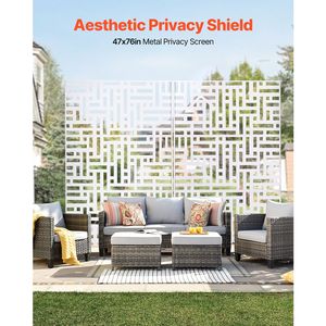 Divisorio Pieghevole in Metallo per Esterni 119 cm L x 193 cm A, a 3 Pannelli Autoportante con Design Decorativo da Giardino - Product Image 2