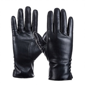 Gants d'hiver vintage pour hommes en cuir véritable moulant, thermiques, pour le cyclisme, avec fonction tactile et détection de pointe. - Product Image 1