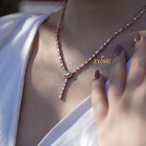 สร้อยคอจี้เพชรเลี้ยงในห้องปฏิบัติการชุบทองคำขาวและทองคำชมพู ดีไซน์รูปตัว Y สง่างาม ระยิบระยับ ดูเหนือกาลเวลา เหมาะสำหรับงานแต่งงาน งานเลี้ยง หรือเป็นของขวัญ - Product Image 5