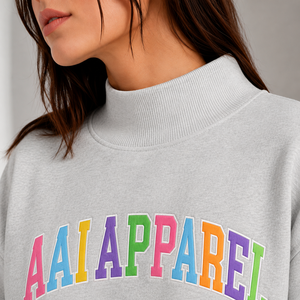 Women High Neck Applique Streetwear Manufacturer Hoodie <b>Retro</b> Embroidery Pullover Heather Grey <b>Fabric</b> Graphic Print Wholesale - Product Image 2