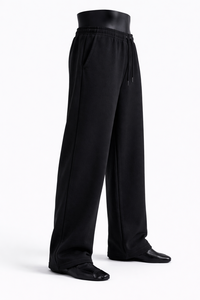 Pantalon de survêtement noir personnalisé pour homme, coupe droite, taille élastique, coupe ample, ourlet ouvert, pantalon de détente, vente en gros OEM - Product Image 4