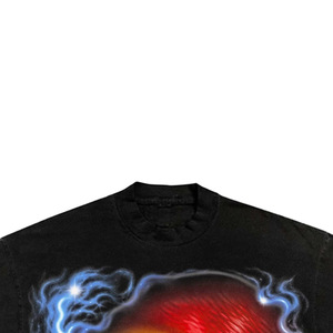 <b>Men's</b> Black Short Sleeve T-Shirt With Neon Lightning Pattern Print Street Style O-Neck Regular Fit Cotton Jersey - Product Image 3