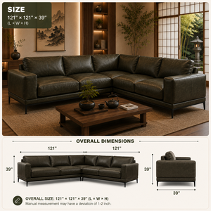 Luxury Genuine Leather Sectional <b>Sofa</b> Modern L-Shaped Couch with Solid Wood Frame for Living Room Apartment Penthouse Hotel - Product Image 2
