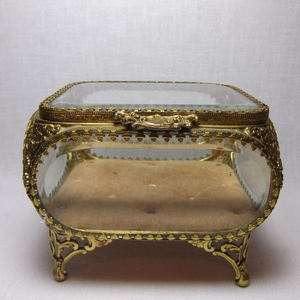 โบราณสําเร็จรูปทองเหลืองขอบกล่องแก้ว Bevelled เก็บเครื่องประดับแหวนและต่างหูของที่ระลึกจัดระเบียบกล่องงานแต่งงานของขวัญตกแต่ง - Product Image 1