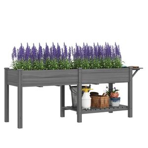 Casetta da Giardino Rialzata in Legno Grigio con Vano Portaoggetti per la Coltivazione - Product Image 5