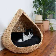 Lit mural pour chat en jacinthe d'eau tressée à la main de haute qualité, étagère-perchoir en osier écologique avec coussin, par Artisan Vietnam - Product Image 3