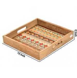 Plateau de service rectangulaire en bois émaillé Art Déco fait main pour cuisine, mariage, Diwali – Léger et décoratif - Product Image 4