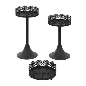3 Piece Black Aluminium Dessert Tray Set Multipurpose Cupcake & <b>Cookie</b> Display Stand Elegant Photo Props for Weddings - Product Image 3