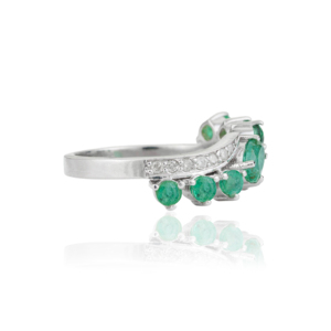 Bague fine de haute qualité, tendance, à motif floral, style bypass, en émeraude naturelle et diamant, pour femmes - Product Image 5