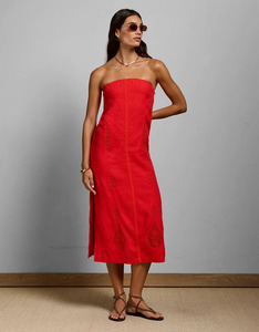 Elegante Vestido Rojo Francés sin Tirantes, Estilo Sirena, para Mujer, Ajustado, Vestido de Noche, Elegante, Formal, para Fiesta, Vestido Largo - Product Image 1